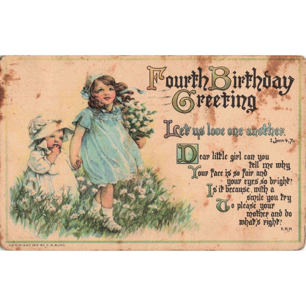 Fourth Birthday Greeting Postcard C.M. Burd 1913 Antique Divided Back